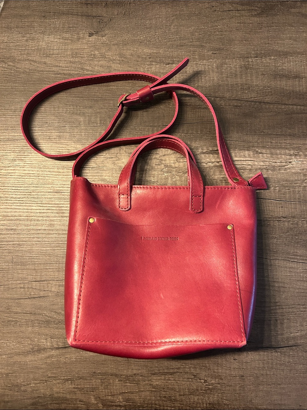 Portland Leather Mini Boysenberry Leather Crossbody Tote w/ zipper